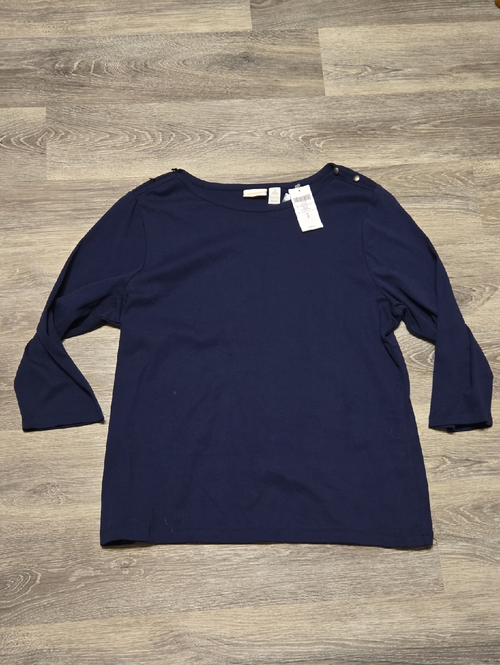 NWT Chico's Navy Button Shoulder Gigi Top Sz 3/XL
